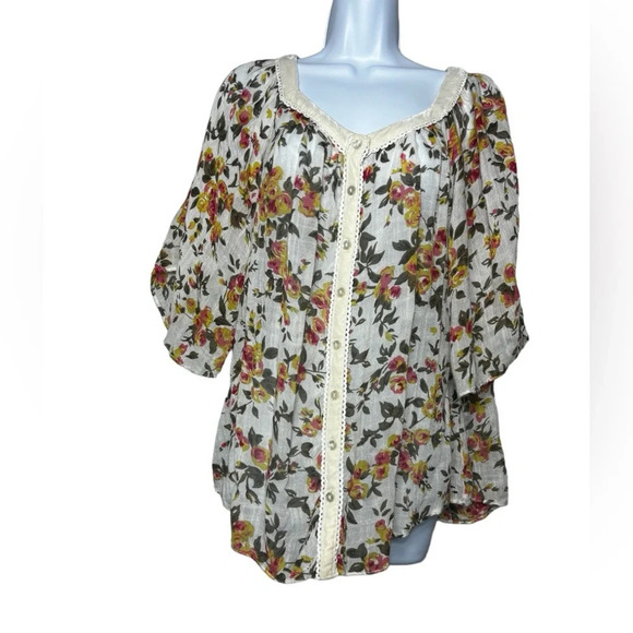 SUNDANCE CATALOG Floral Silk Blend Blouse Size Small Boho Flowy - Picture 1 of 8